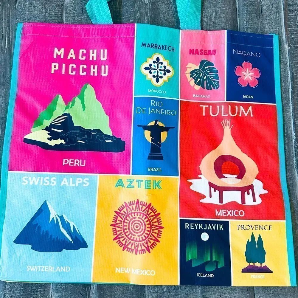 Reusable Large Eco Travel Theme Poster Tote Bag